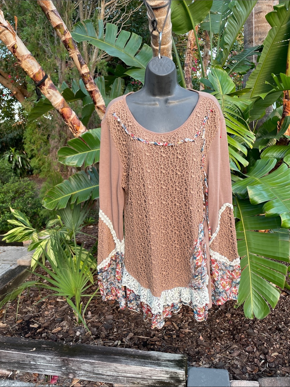 lace, crochet, mixed media bohemian ruffle top